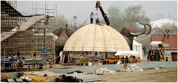 The massive work at World Cultural Festival site in New Delhi