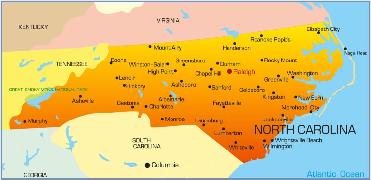 detailed map of north carolina